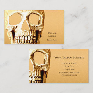Gothic Skull Head Guld White Tatto Shop Visitkort