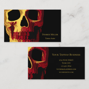 Gothic Skull Head Gult Red Black Macabre Visitkort