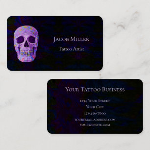 Gothic Skull Head Lila Blue Grunge Tattoo Artist Visitkort