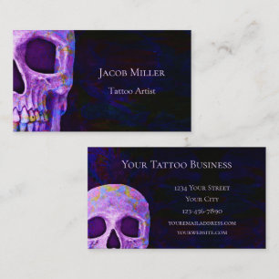 Gothic Skull Head Lila Blue Tatto Shop Visitkort