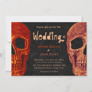 Gothic Skull Head Orange Black Halloween Bröllop Inbjudningar
