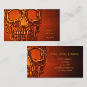 Gothic Skull Head Orange Black Tatto Shop Visitkort
