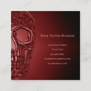 Gothic Skull Head Red Black Glowing Tatto Shop Fyrkantigt Visitkort
