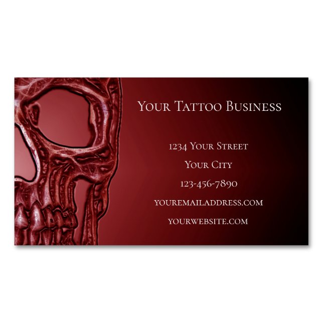 Gothic Skull Head Red Black Glowing Tatto Shop Magnetiska Visitkort (Framsida)