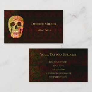 Gothic Skull Head Red Grönt Tatto Shop Visitkort