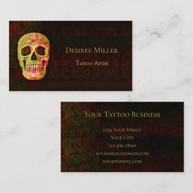 Gothic Skull Head Red Grönt Tatto Shop Visitkort (Fram/baksida)