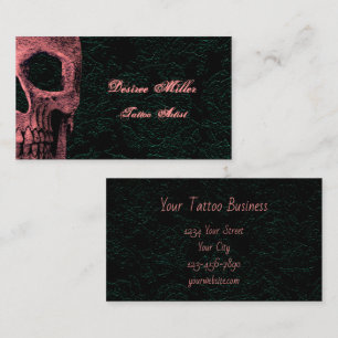 Gothic Skull Head Rosa Black Blommigt Tattoo Artis Visitkort