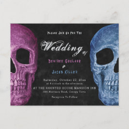 Gothic Skull Head Rosa Blue Hallobröllop Inbjudan Vykort