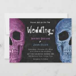 Gothic Skull Head Rosa Blue Halloween Bröllop Inbjudningar