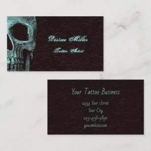 Gothic Skull Head Teal Brown Blommigt Tattoo Artis Visitkort