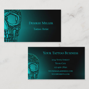 Gothic Skull Head Teal Grönt Tatto Shop Visitkort