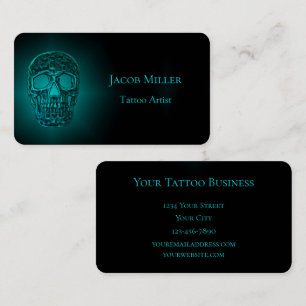 Gothic Skull Head Teal Grönt Tatto Shop Visitkort