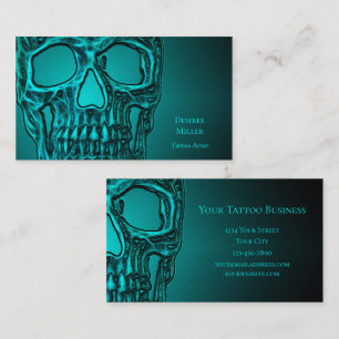 Gothic Skull Head Teal Grönt Tatto Shop Visitkort