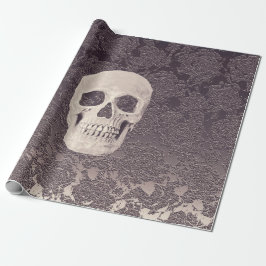 Gothic Skull Head White Grått Modern Vintage Blomm Presentpapper