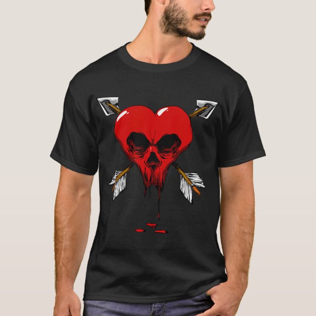 Gothic Skull Heart Valentines day T Shirt (Framsida)