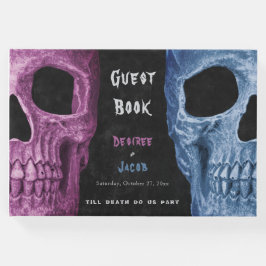 Gothic Skull Huvud Pink Blå Svart Vigsel Gästböcker