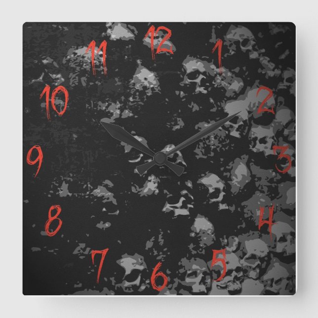 Gothic Skull-klocka Fyrkantig Klocka (Framsida)