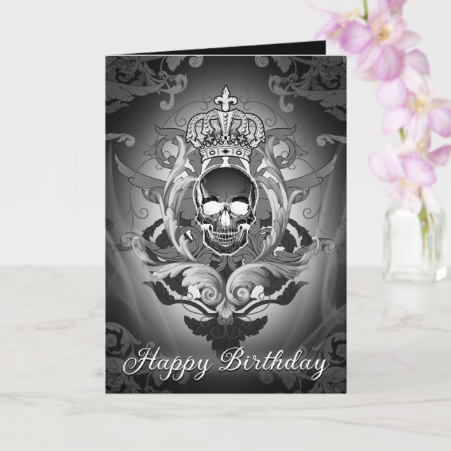 Gothic Skull Kung: Mörk Baroque Regal Birthday Kort (Orkide)