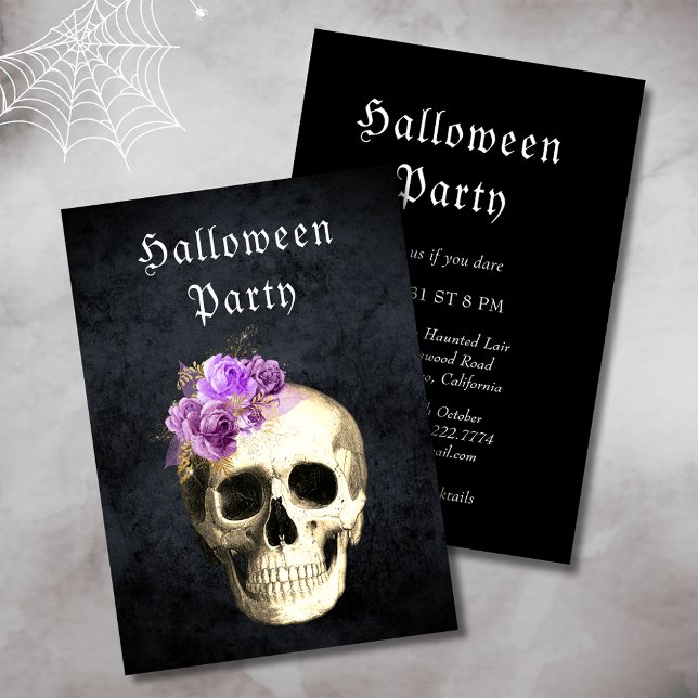 Gothic Skull Lila Ro Halloween fest Inbjudningar (Skapare uppladdad)