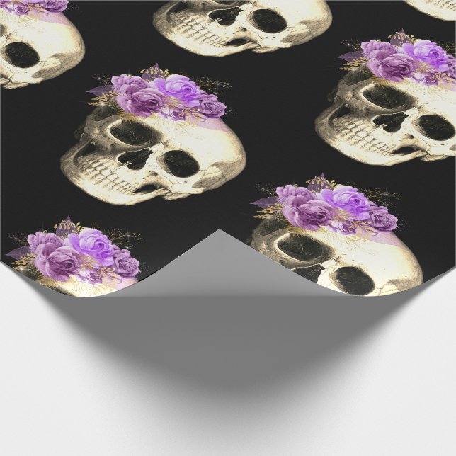 Gothic Skull Lila Ro Mönster Halloween Presentpapper (Hörn)