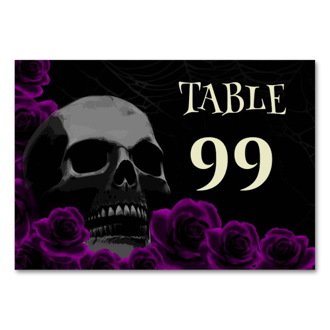Gothic Skull Lila Ro Spooky Halloween Weddi Bordsnummer (Framsidan)