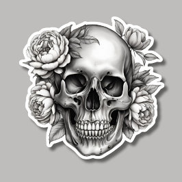 Gothic Skull med Peonies Watersecure Klistermärken