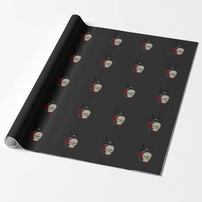 Gothic Skull med Ro och Raven Presentpapper (Utrullad)