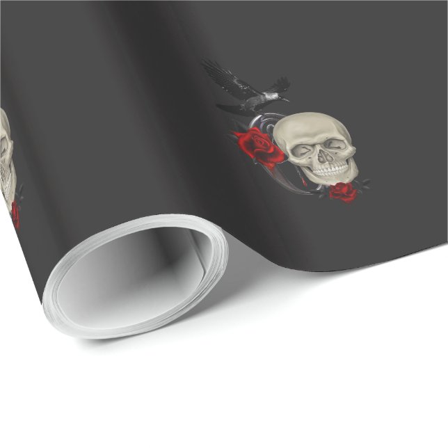 Gothic Skull med Ro och Raven Presentpapper (Rullad Hörn)