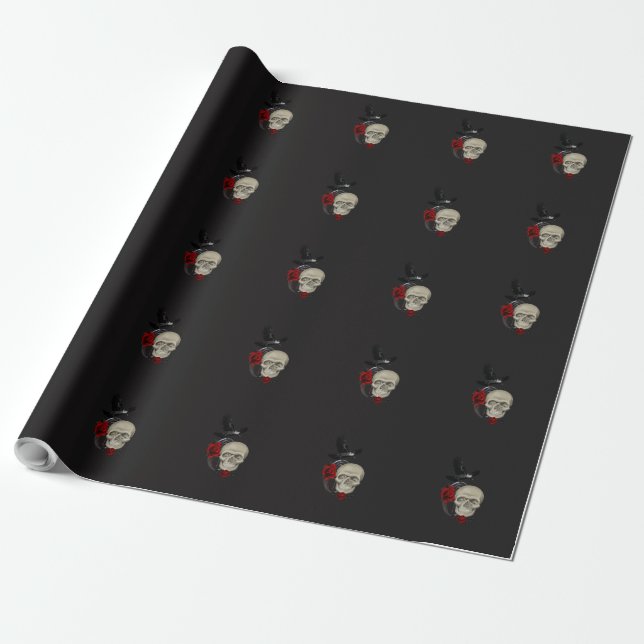 Gothic Skull med Ro och Raven Presentpapper (Utrullad)