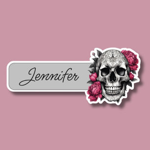 Gothic Skull med Rosa Peonies ID Klistermärken