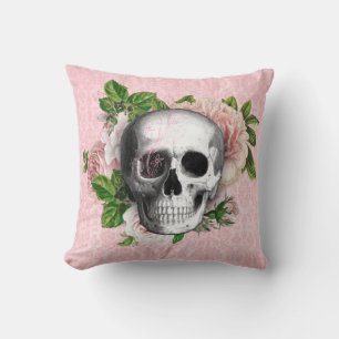 Gothic Skull med Rosa ros   Reversibel Kudde