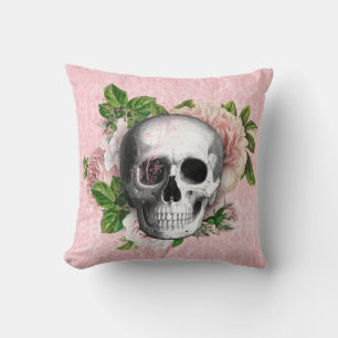 Gothic Skull med Rosa ros   Reversibel Kudde