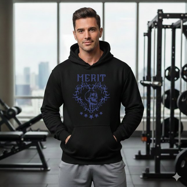 Gothic Skull MERIT Grafisk Svart Hoodie (Skapare uppladdad)