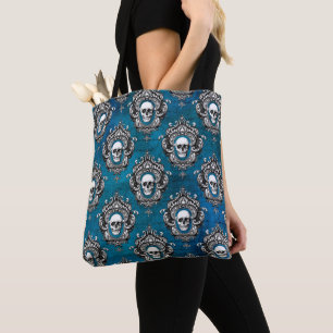Gothic Skull Mönster på Blue Tygkasse