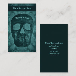 Gothic Skull Mörk Teal Negativ Tatto Shop Visitkort