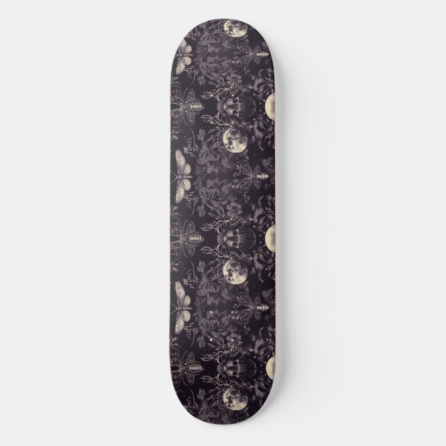 Gothic Skull Moths och Måne Skateboard (Framsida)