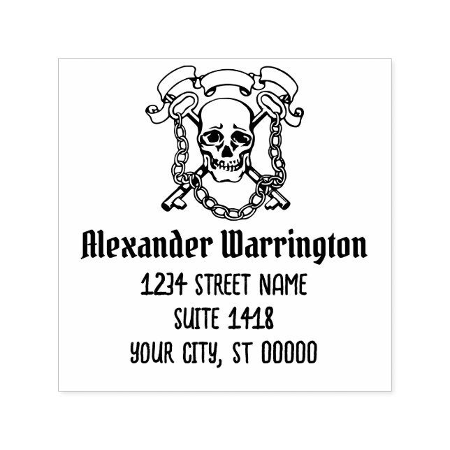Gothic Skull, Nycklar, Chains Namn Returadress Självfärgande Stämpel (Design)