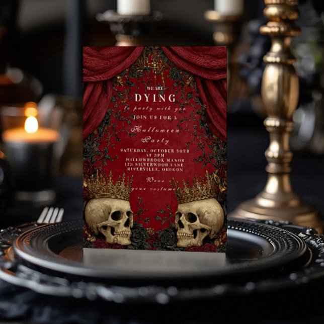 Gothic Skull och Black Ro Halloween Firande Inbjudningar (Skapare uppladdad)