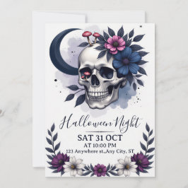 Gothic Skull- och Blommigt Halloween fest-inbjudan Inbjudningar