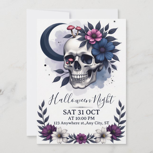Gothic Skull- och Blommigt Halloween fest-inbjudan Inbjudningar (Framsida)