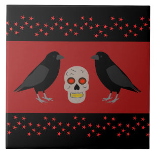 Gothic Skull och Guardian Ravens Halloween Kakelplatta