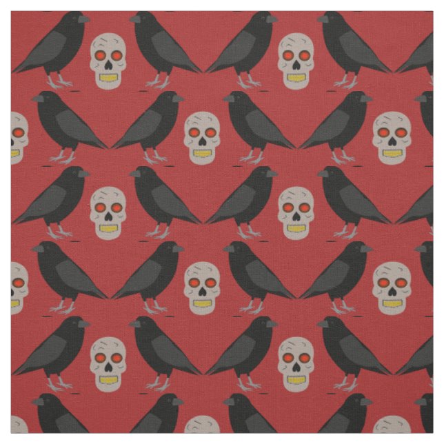 Gothic Skull och Guardian Ravens Halloween Tyg (Provkarta)