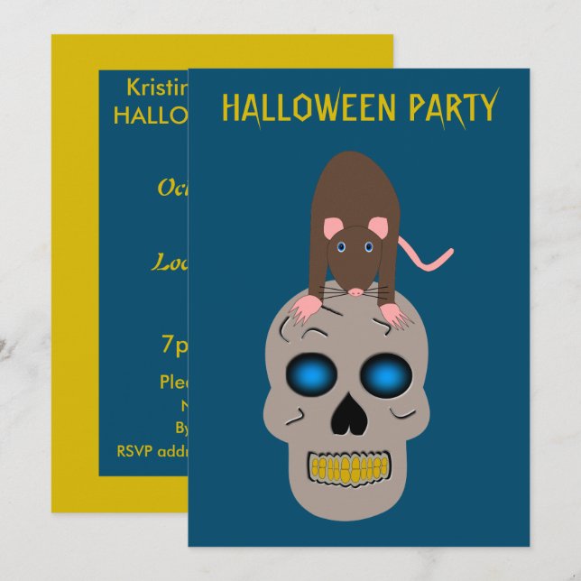 Gothic Skull och Råtta Halloween Anpassningsbar Inbjudningar (Fram/baksida)