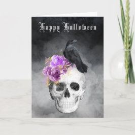 Gothic Skull och Raven Halloween Helgdag Kort