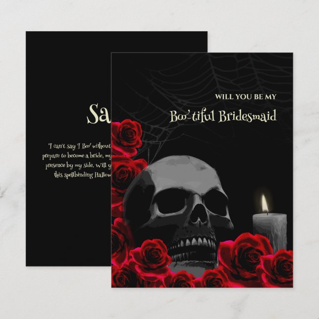 Gothic Skull och Ro Bridesmaid Frieri kort (Fram/baksida)
