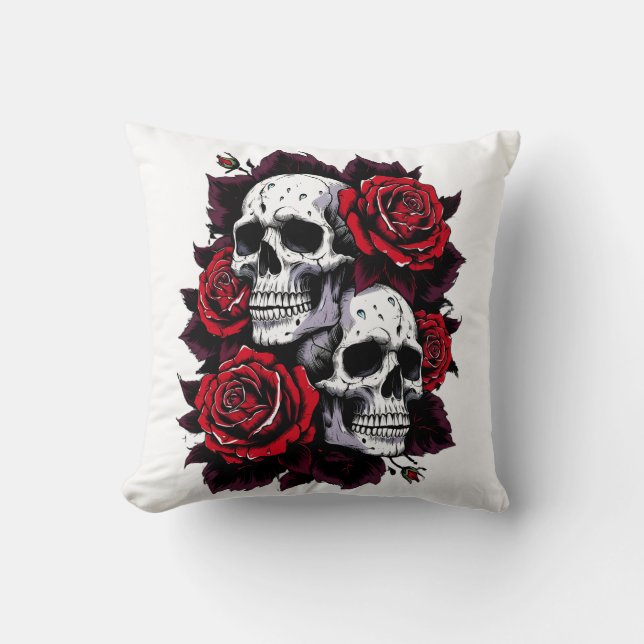 Gothic Skull och Ro Motif Kudde (Framsida)