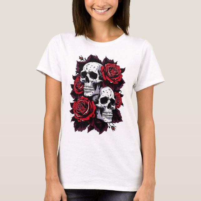 Gothic Skull och Ro Motif T Shirt (Framsida)