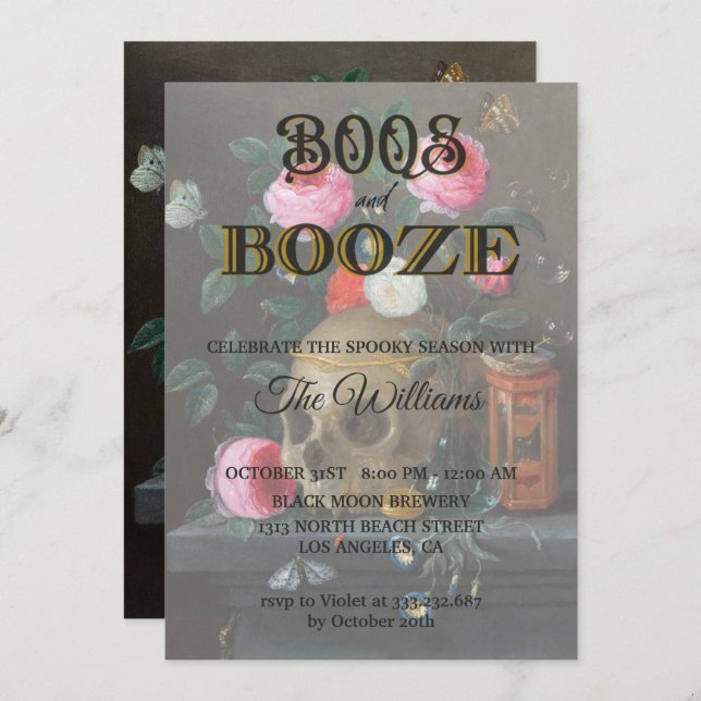 Gothic Skull och Ro Vuxen Halloween Inbjudningar (Fram/baksida)