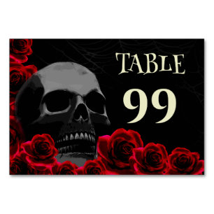 Gothic Skull och Röd ros Spooky Halloween Weddi Bordsnummer
