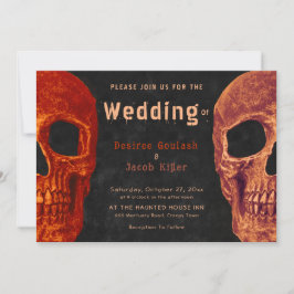Gothic Skull Orange Black Hallobröllopsinbjudning Inbjudningar